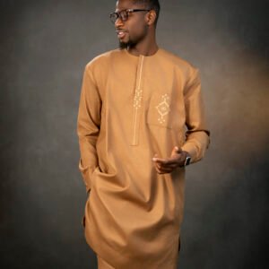 Costume Africain Homme Premium – Brun Doré Signature – Collection Korité
